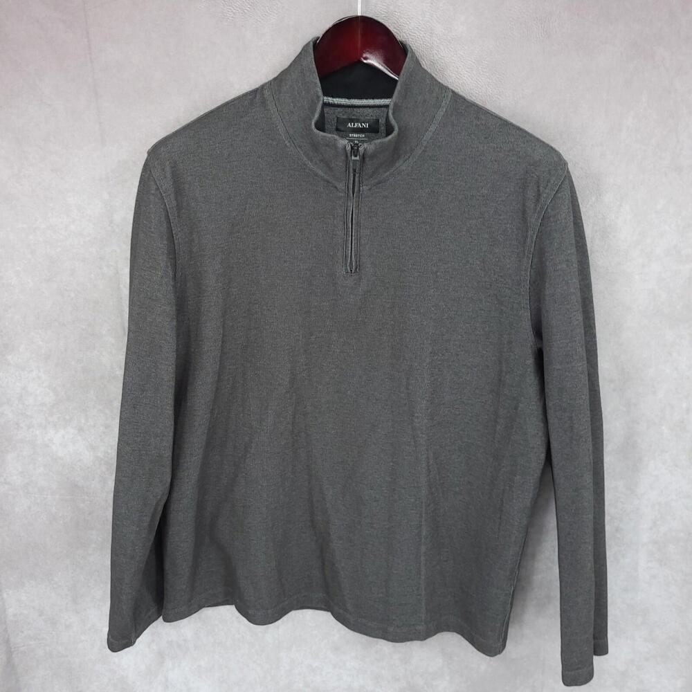Alfani Sweater Mens XL Gray Stretch 1/4 Zip Pullover Long Sleeve Cotton Blend